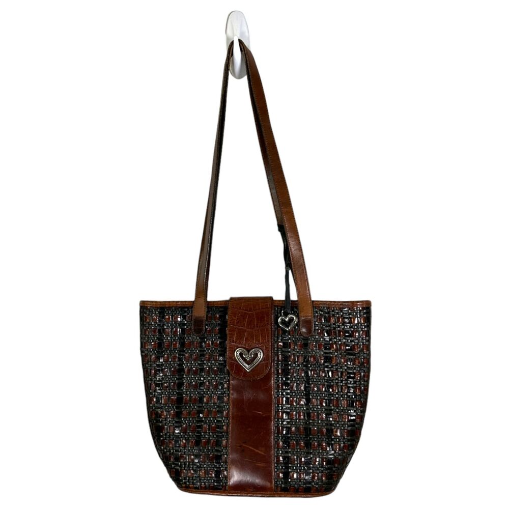 Brighton Black Brown Leather Woven Shoulder Bag